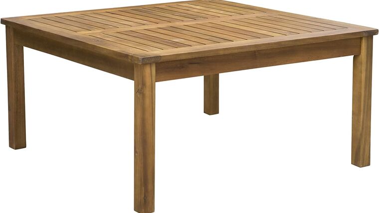 Bahia Square Coffee Table with a slatted top and sturdy legs, presenting a rustic and functional design.