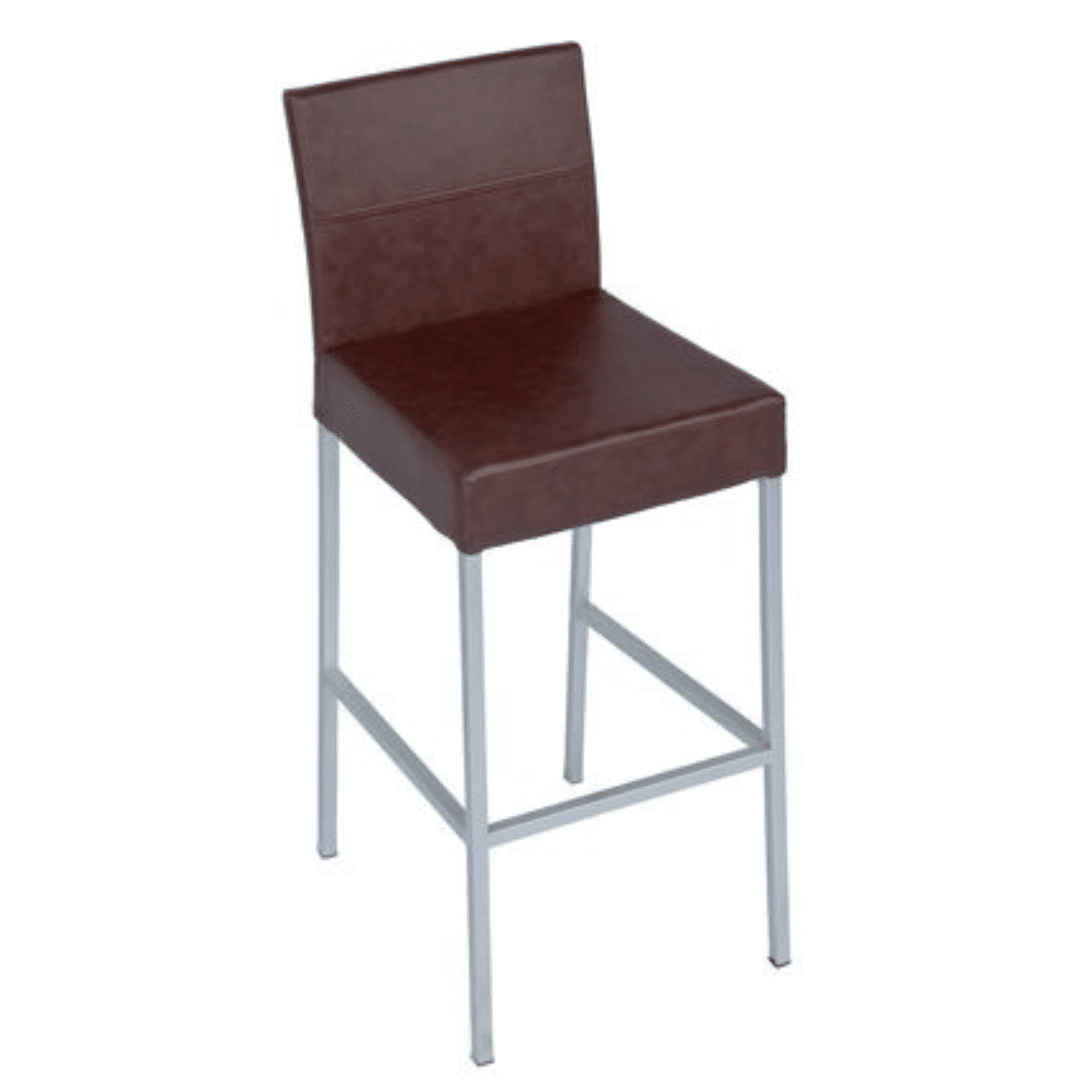 Blaine Barstool - Chocolate with a dark brown cushioned seat and backrest, featuring minimalist silver metal legs. The design is modern and stylish.