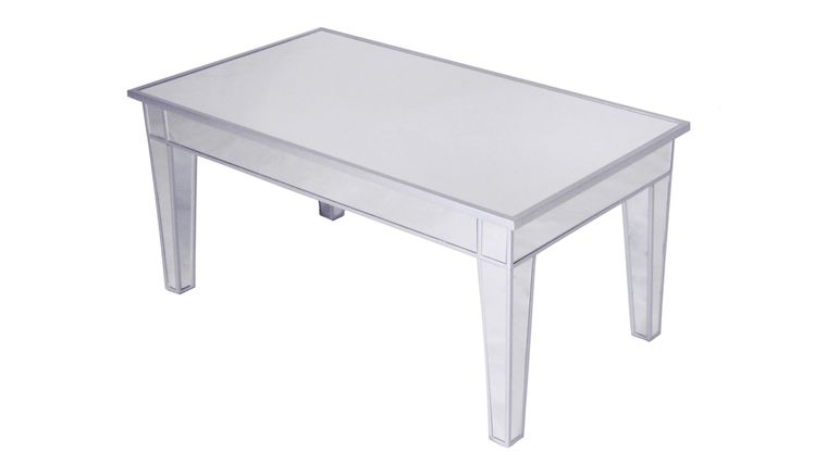 Coffee Table Mirrored with a sleek, reflective surface and polished edges.