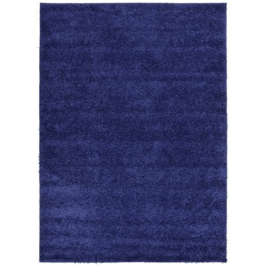 Navy Blue Shag Rug with a plush, shaggy texture. The rich color adds a cozy and inviting feel, ideal for enhancing a room's warmth.