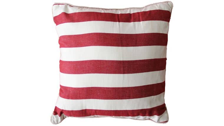Pillow Statement Flag Red Stripes Square cushion with bold horizontal red and white stripes.