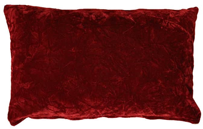 Pillow Statement Rectangular Maroon Crushed Velvet luxurious, deep red velvet pillow with a soft texture.