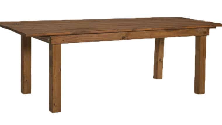 Rustic Wood Tables with a rectangular top and four sturdy legs. The natural wood grain and warm brown tone evoke a cozy, farmhouse feel.