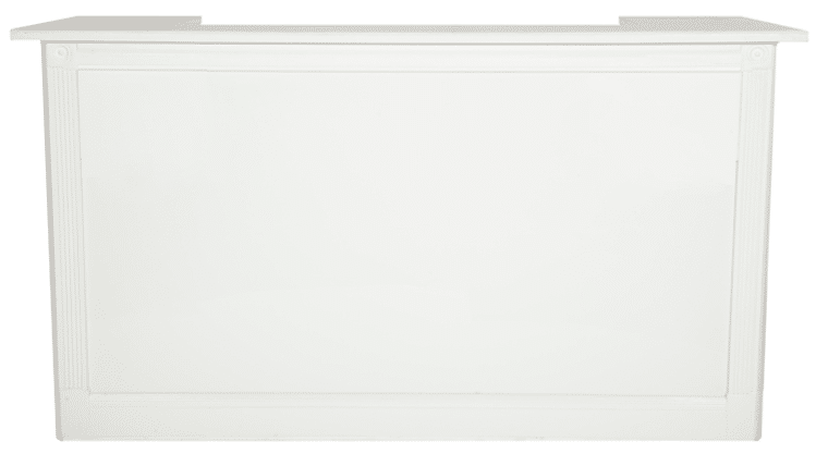 White Acrylic Bar desk with a minimalist design. The clean lines and smooth surface convey a modern and professional tone.