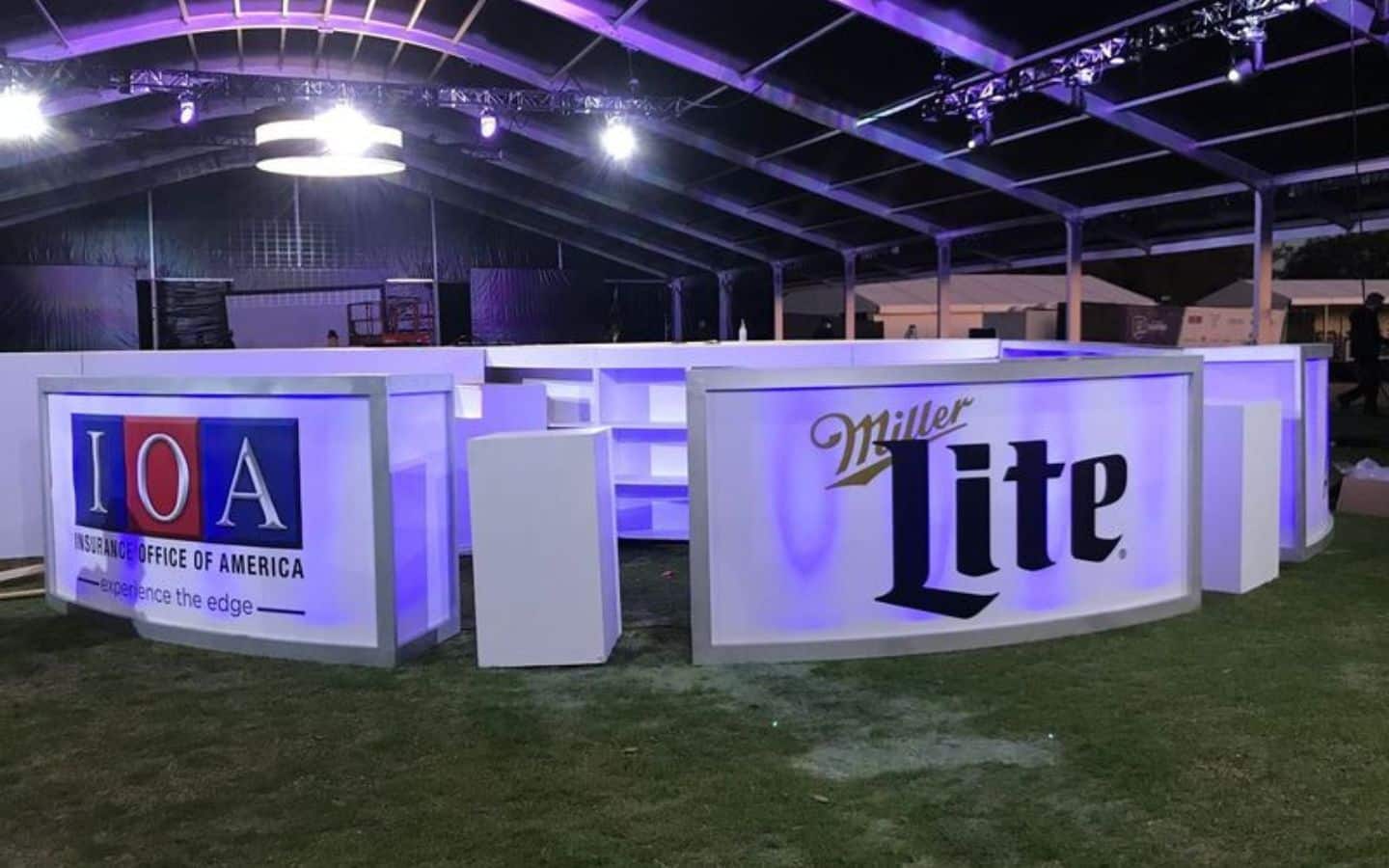 Glow Bar with Custom Branding and bar shelves