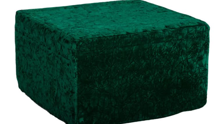 Emerald green velvet ottoman with a square shape